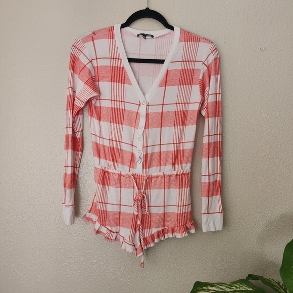 Wildfox Intimates Plaid Romper Pajama Suit Holiday Festive Christmas XS - Picture 1 of 9
